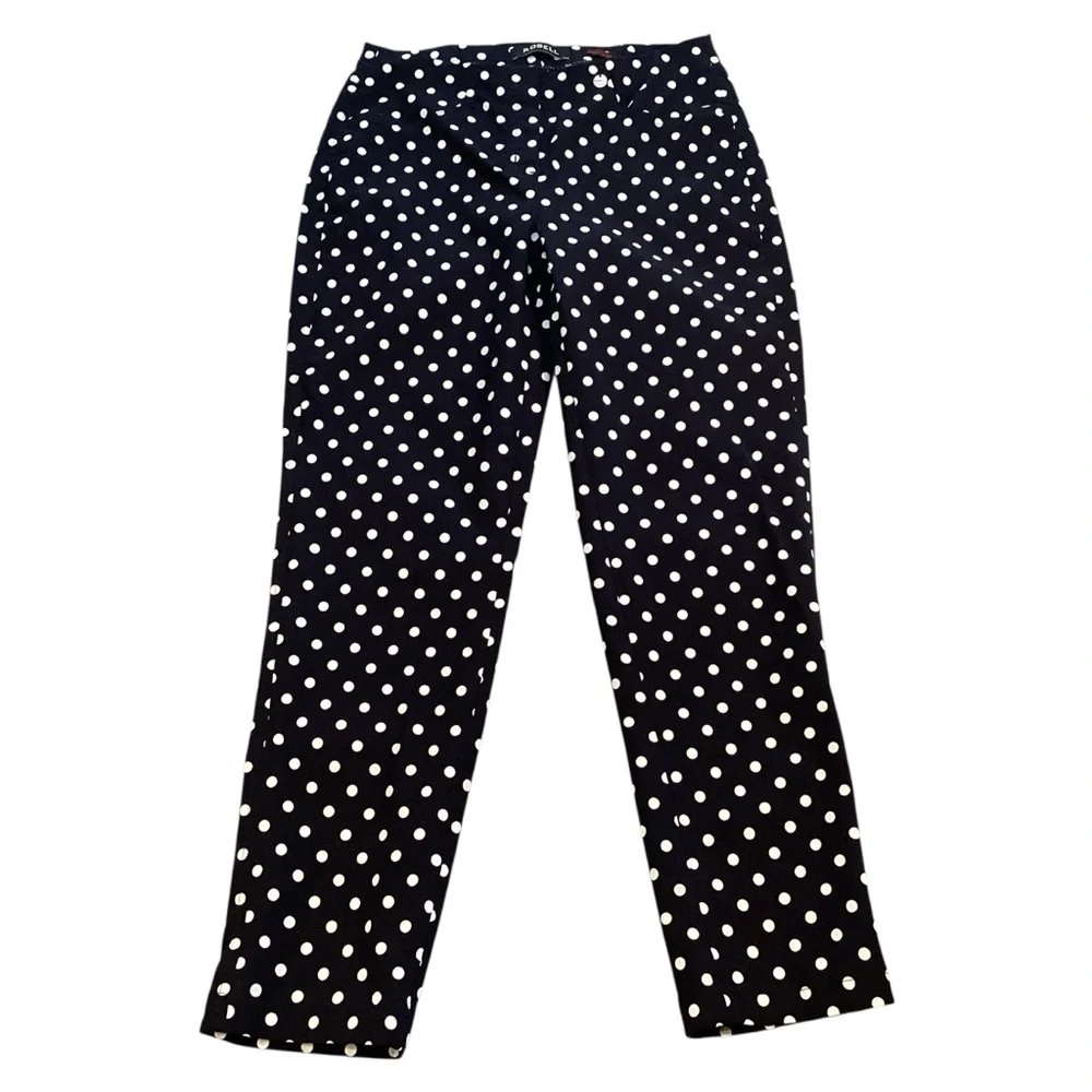 Robell‎ Bella 09 Ankle Grazer Black & White Polka Dot Pull On Pants, Size 4